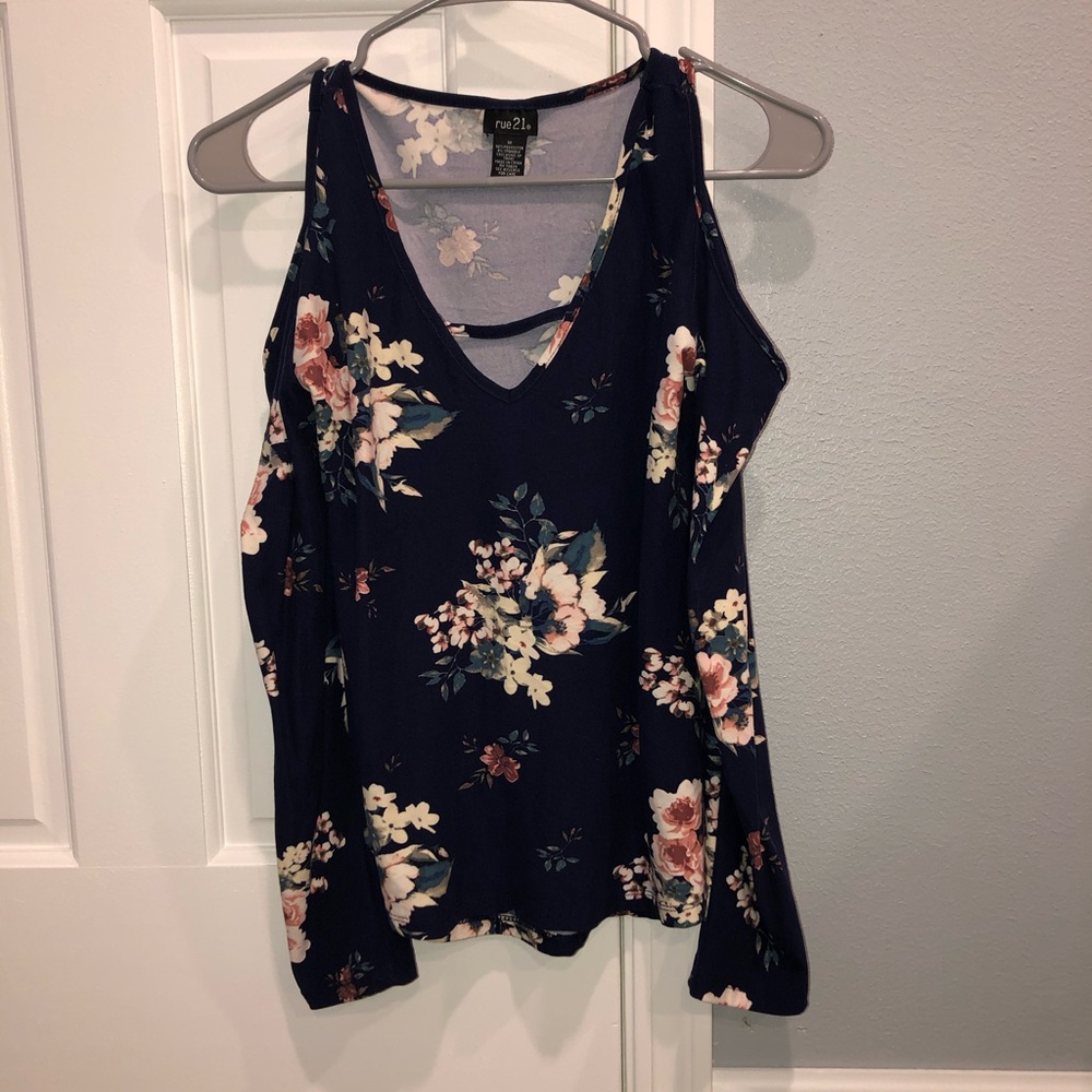 Navy Blue, Floral Long Sleeve
